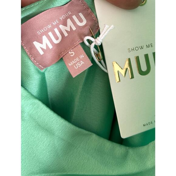 Show Me Your Mumu Jasmine Tie Mini Dress in Kiwi Luxe Satin S NWT - Picture 5 of 7